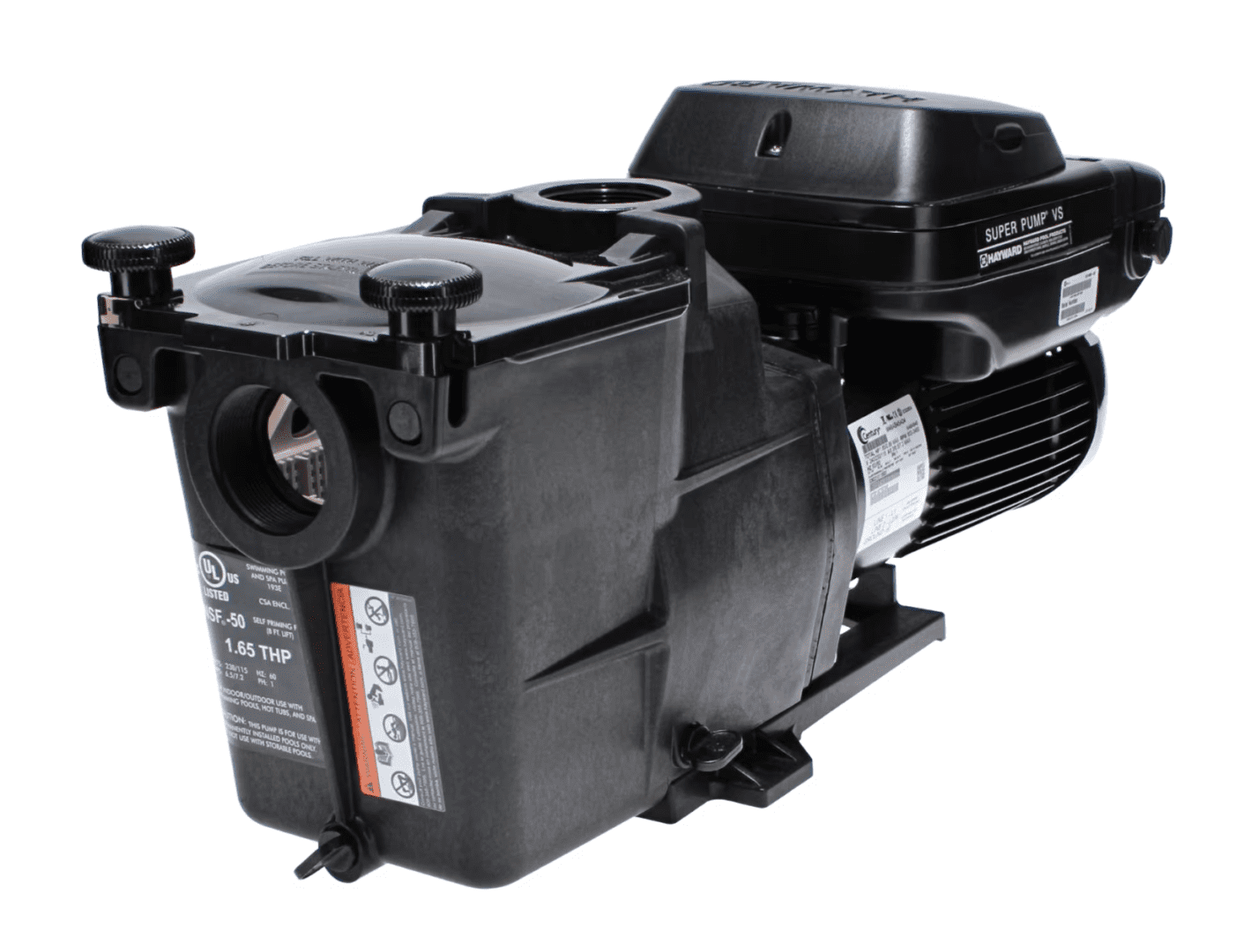 A Hayward W3SP2603VSP Super Pump VS Variable-Speed Pool Pump for In-Ground Pools, Energy Efficient, 1.65 HP on a white background.